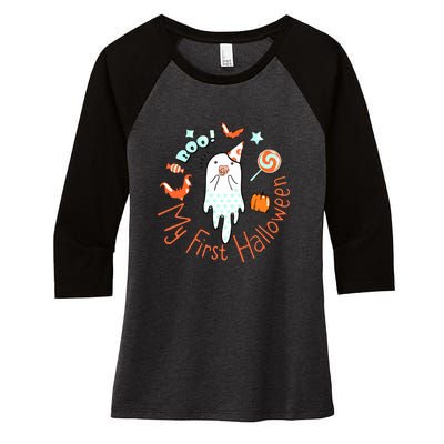 My First Halloween Cute Ghost Boho Baby Gift Women's Tri-Blend 3/4-Sleeve Raglan Shirt