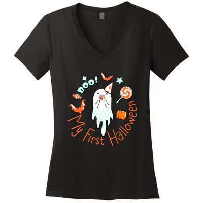 My First Halloween Cute Ghost Boho Baby Gift Women's V-Neck T-Shirt