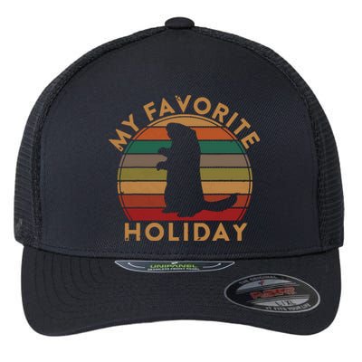 My Favorite Holiday Ground Hog Sunset Gift Groundhog Day Flexfit Unipanel Trucker Cap