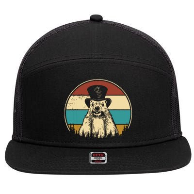 My Favorite Holiday Retro Groundhog Day Woodchuck Lover 7 Panel Mesh Trucker Snapback Hat