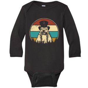 My Favorite Holiday Retro Groundhog Day Woodchuck Lover Baby Long Sleeve Bodysuit