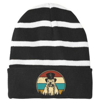 My Favorite Holiday Retro Groundhog Day Woodchuck Lover Striped Beanie with Solid Band