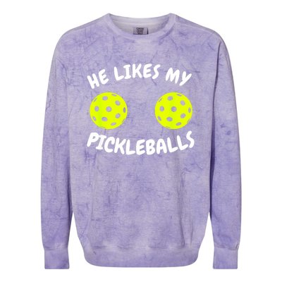 Matching Family He Likes My Pickleballs Couple Pickleball Gift Colorblast Crewneck Sweatshirt