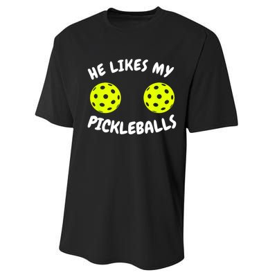 Matching Family He Likes My Pickleballs Couple Pickleball Gift Performance Sprint T-Shirt