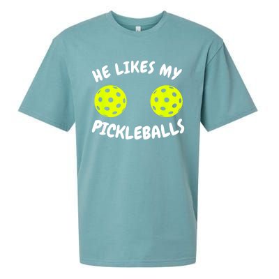 Matching Family He Likes My Pickleballs Couple Pickleball Gift Sueded Cloud Jersey T-Shirt