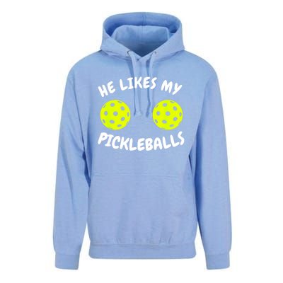 Matching Family He Likes My Pickleballs Couple Pickleball Gift Unisex Surf Hoodie