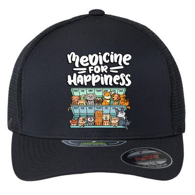 medicine for happiness pill box animals dog  Flexfit Unipanel Trucker Cap