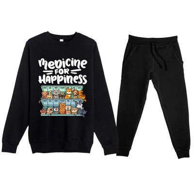 medicine for happiness pill box animals dog  Premium Crewneck Sweatsuit Set