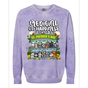 Medicine For Happiness At St Patrick's Day Clowder Of Cats Cool Gift Colorblast Crewneck Sweatshirt