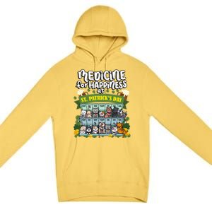 Medicine For Happiness At St Patrick's Day Clowder Of Cats Cool Gift Premium Pullover Hoodie