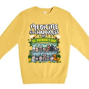 Medicine For Happiness At St Patrick's Day Clowder Of Cats Cool Gift Premium Crewneck Sweatshirt