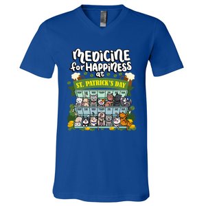 Medicine For Happiness At St Patrick's Day Clowder Of Cats Cool Gift V-Neck T-Shirt