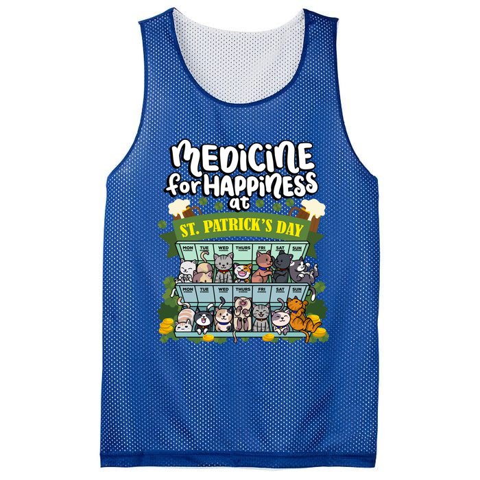 Medicine For Happiness At St Patrick's Day Clowder Of Cats Cool Gift Mesh Reversible Basketball Jersey Tank