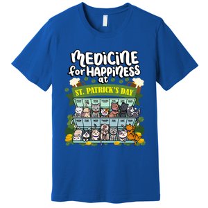 Medicine For Happiness At St Patrick's Day Clowder Of Cats Cool Gift Premium T-Shirt