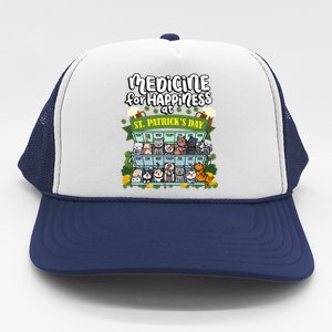 Medicine For Happiness At St Patrick's Day Clowder Of Cats Cool Gift Trucker Hat