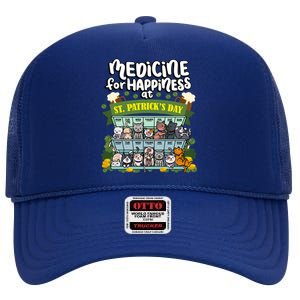 Medicine For Happiness At St Patrick's Day Clowder Of Cats Cool Gift High Crown Mesh Back Trucker Hat