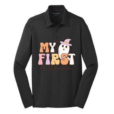 My First Halloween Retro Cute Ghost Funny Gift Silk Touch Performance Long Sleeve Polo