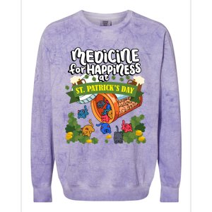 Medicine For Happiness At St Patrick's Day Clowder Of Cats Gift Colorblast Crewneck Sweatshirt