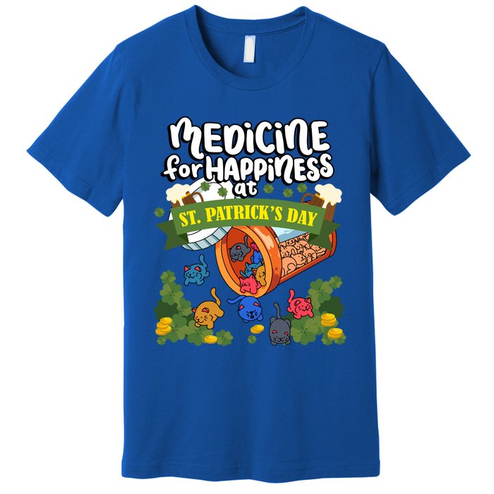 Medicine For Happiness At St Patrick's Day Clowder Of Cats Gift Premium T-Shirt