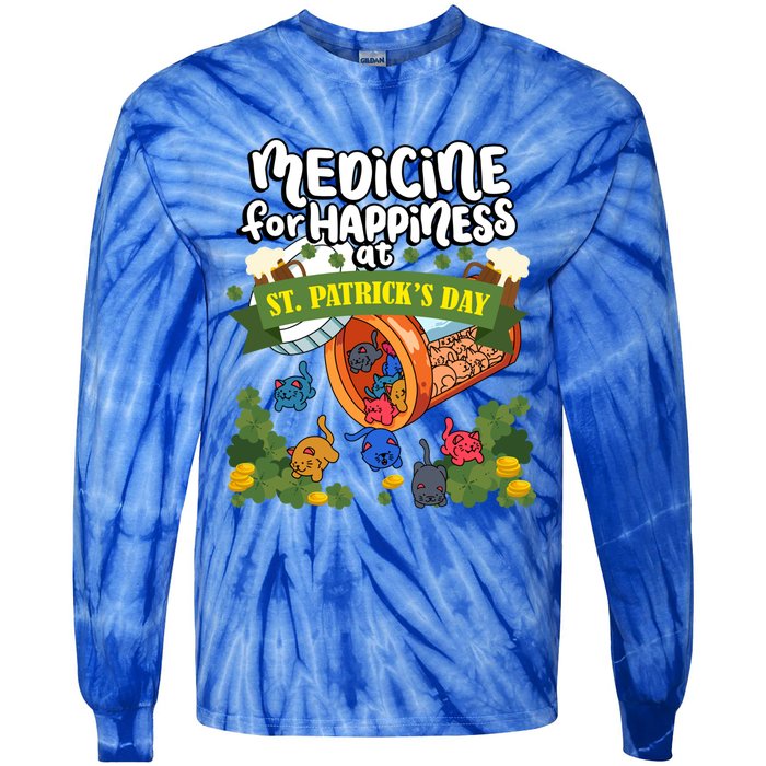 Medicine For Happiness At St Patrick's Day Clowder Of Cats Gift Tie-Dye Long Sleeve Shirt