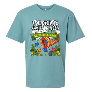 Medicine For Happiness At St Patrick's Day Clowder Of Cats Gift Sueded Cloud Jersey T-Shirt