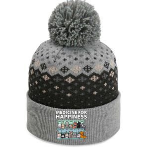 Medicine For Happiness Funny Cat Lover The Baniff Cuffed Pom Beanie