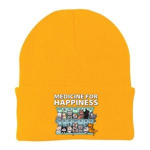 Medicine For Happiness Funny Cat Lover Knit Cap Winter Beanie