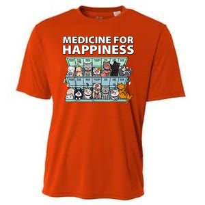 Medicine For Happiness Funny Cat Lover Cooling Performance Crew T-Shirt