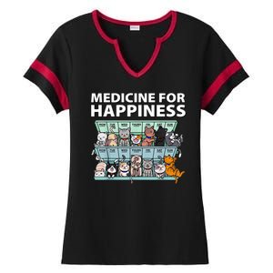 Medicine For Happiness Funny Cat Lover Ladies Halftime Notch Neck Tee