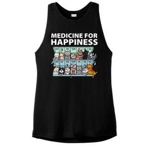 Medicine For Happiness Funny Cat Lover Ladies PosiCharge Tri-Blend Wicking Tank