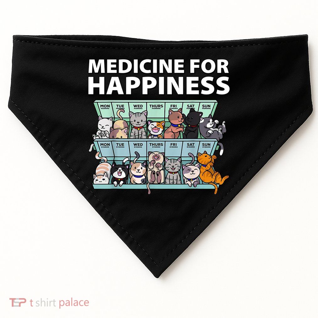 Medicine For Happiness Funny Cat Lover USA-Made Doggie Bandana