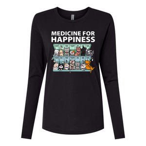 Medicine For Happiness Funny Cat Lover Womens Cotton Relaxed Long Sleeve T-Shirt