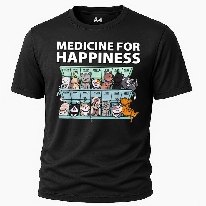 Medicine For Happiness Funny Cat Lover Cooling Performance Crew T-Shirt