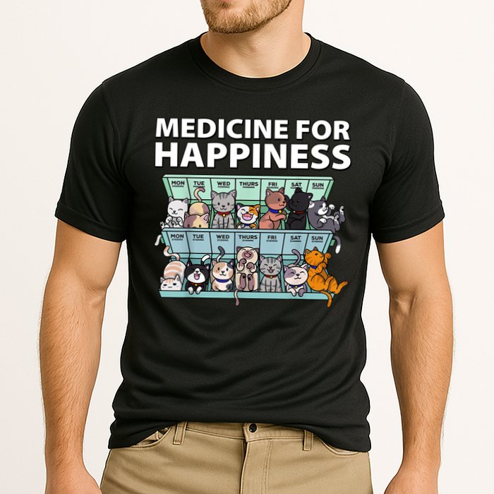 Medicine For Happiness Funny Cat Lover Cooling Performance Crew T-Shirt