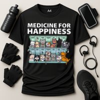 Medicine For Happiness Funny Cat Lover Cooling Performance Crew T-Shirt