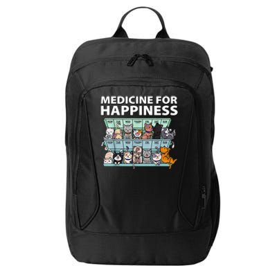 Medicine For Happiness Funny Cat Lover City Backpack