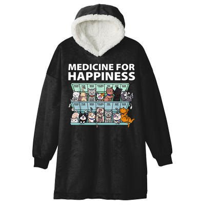 Medicine For Happiness Funny Cat Lover Hooded Wearable Blanket
