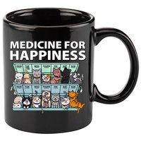 Medicine For Happiness Funny Cat Lover 11oz C Handle Ceramic Mug