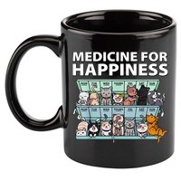 Medicine For Happiness Funny Cat Lover 11oz C Handle Ceramic Mug