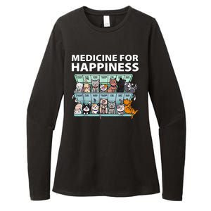 Medicine For Happiness Funny Cat Lover Womens CVC Long Sleeve Shirt