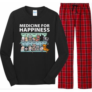 Medicine For Happiness Funny Cat Lover Long Sleeve Pajama Set