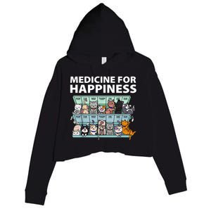 Medicine For Happiness Funny Cat Lover Crop Fleece Hoodie