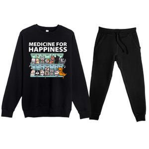 Medicine For Happiness Funny Cat Lover Premium Crewneck Sweatsuit Set