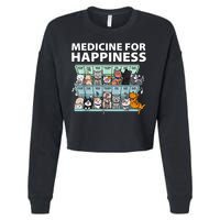 Medicine For Happiness Funny Cat Lover Cropped Pullover Crew