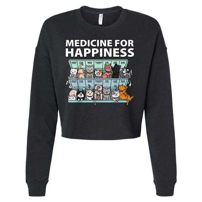 Medicine For Happiness Funny Cat Lover Cropped Pullover Crew