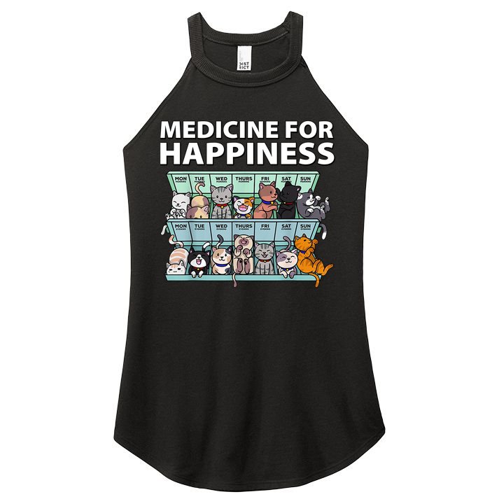 Medicine For Happiness Funny Cat Lover Women's Perfect Tri Rocker Tank