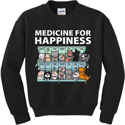 Medicine For Happiness Funny Cat Lover Kids Sweatshirt