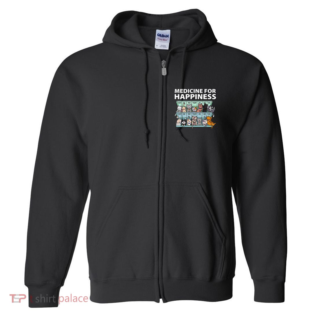 Medicine For Happiness Funny Cat Lover Full Zip Hoodie