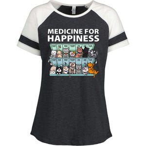 Medicine For Happiness Funny Cat Lover Enza Ladies Jersey Colorblock Tee