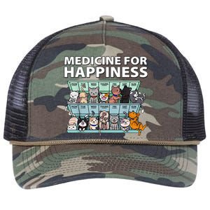 Medicine For Happiness Funny Cat Lover Retro Rope Trucker Hat Cap